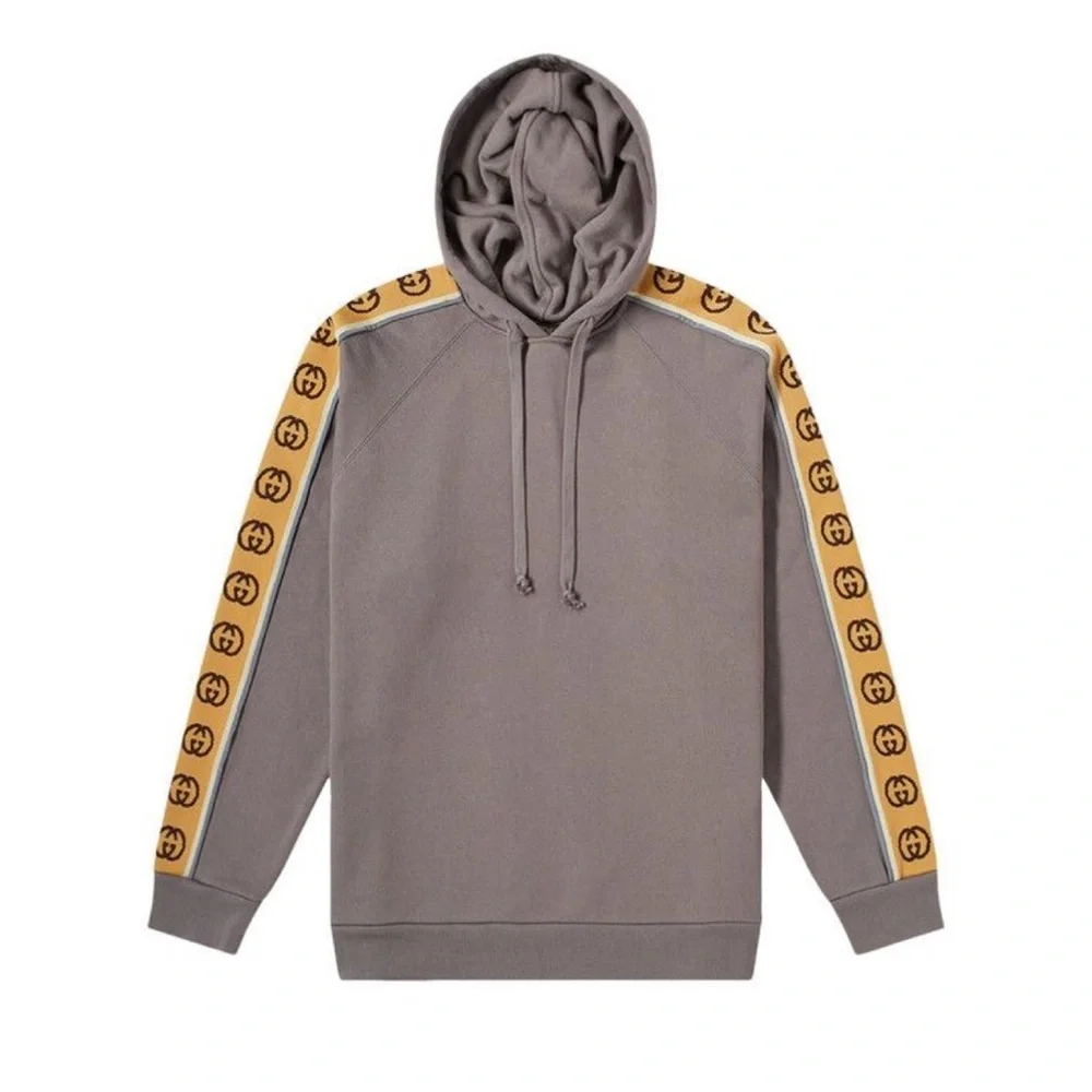 EUC Gucci Tape Detail Popover Hoodie Sweatshirt “Smoke Grey” Men Sz S